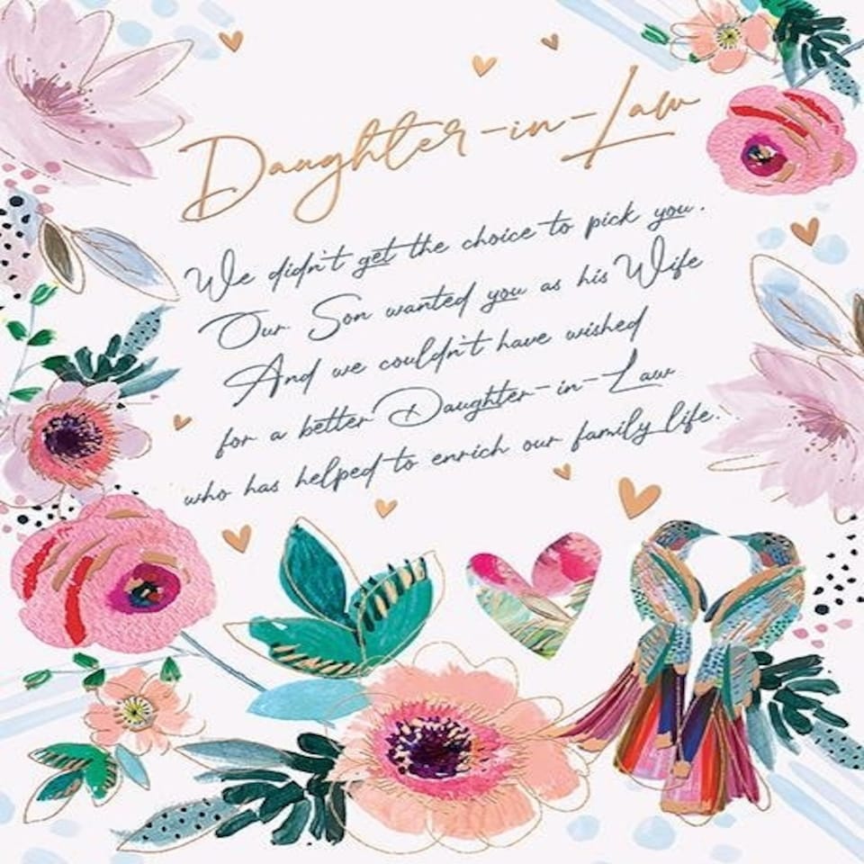 Words 'n' Wishes Traditional Daughter in Law Birthday Card, Pink Floral Design, Made in the UK