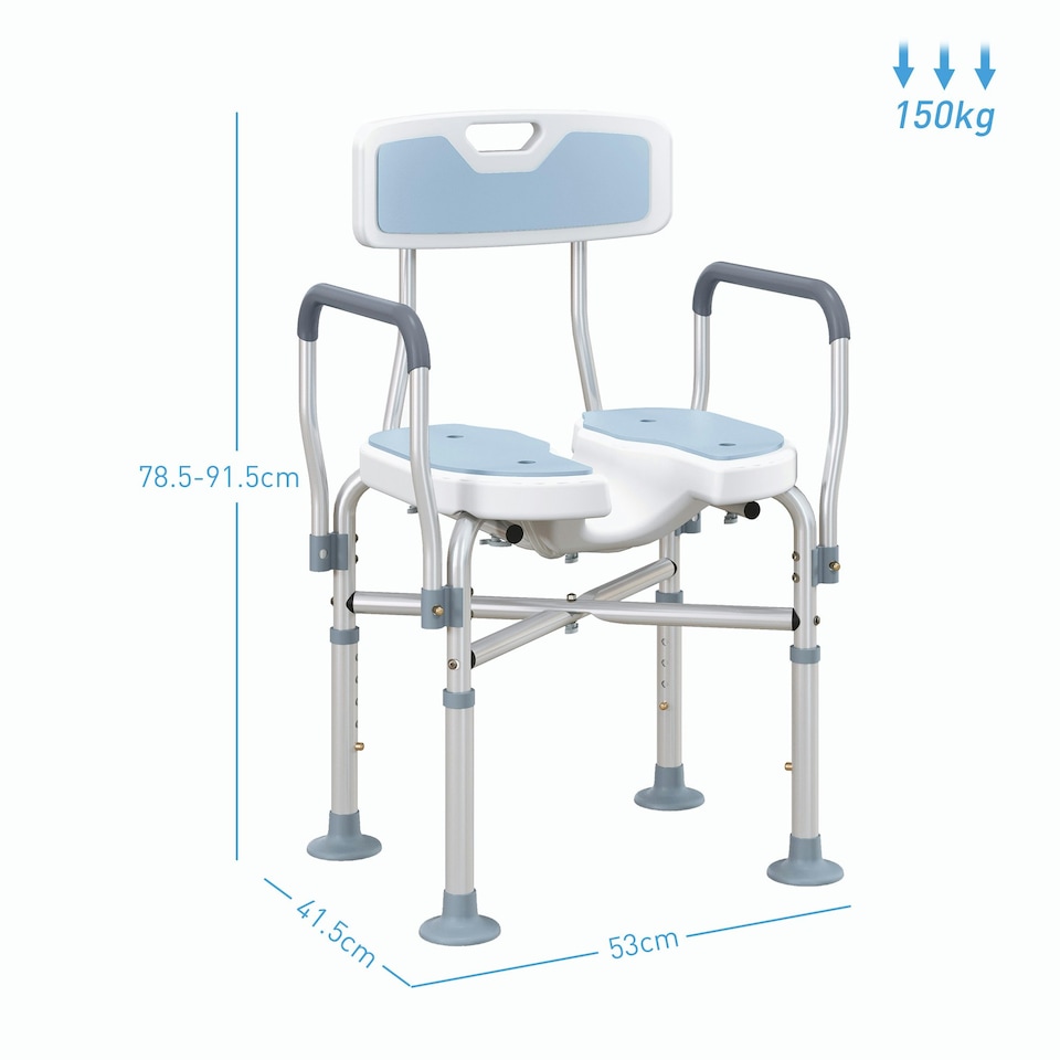 image 1 of HOMCOM Padded Bath Chair with Slotted Seat and Adjustable Height, Light Blue