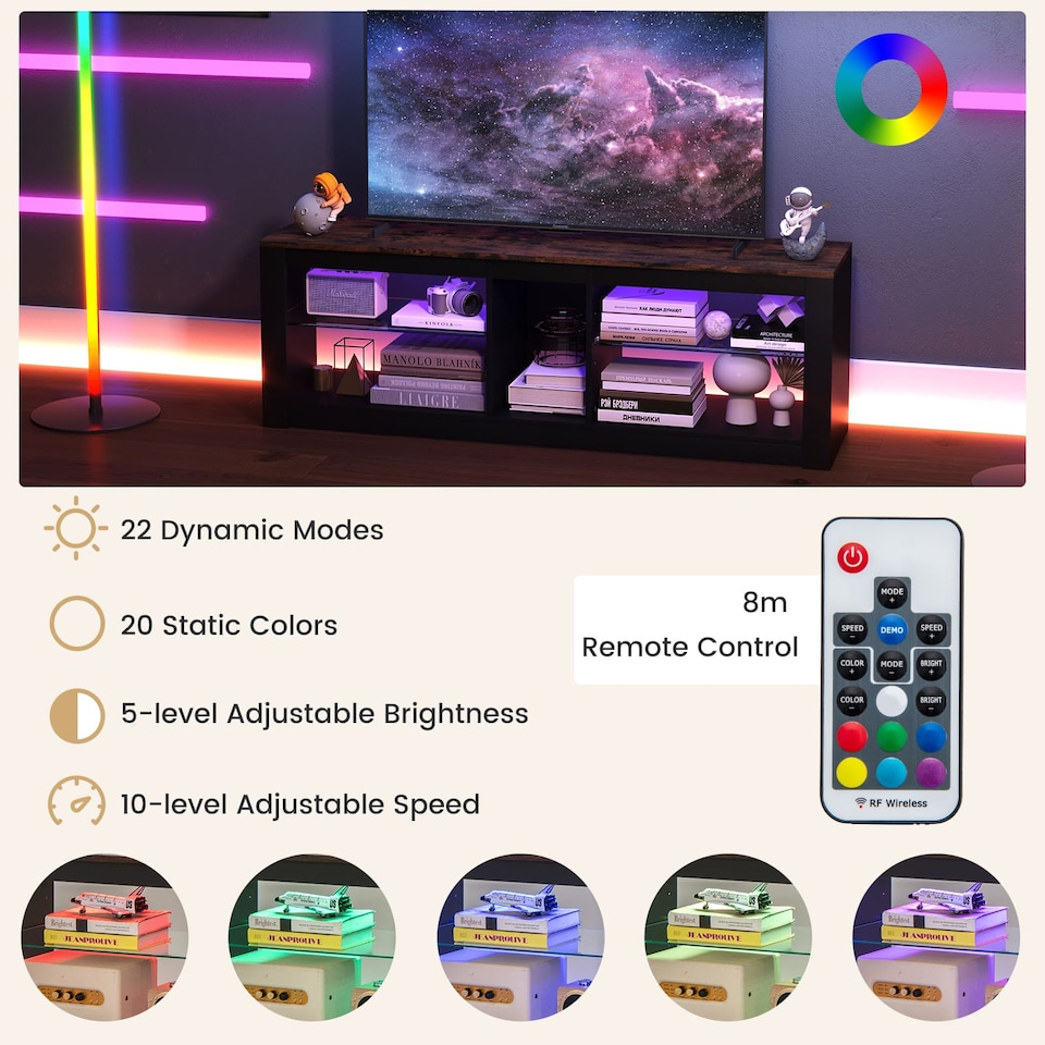 image 1 of COSTWAY TV Stand LED Light for 65 Inch Modern Media Console Table Shelves