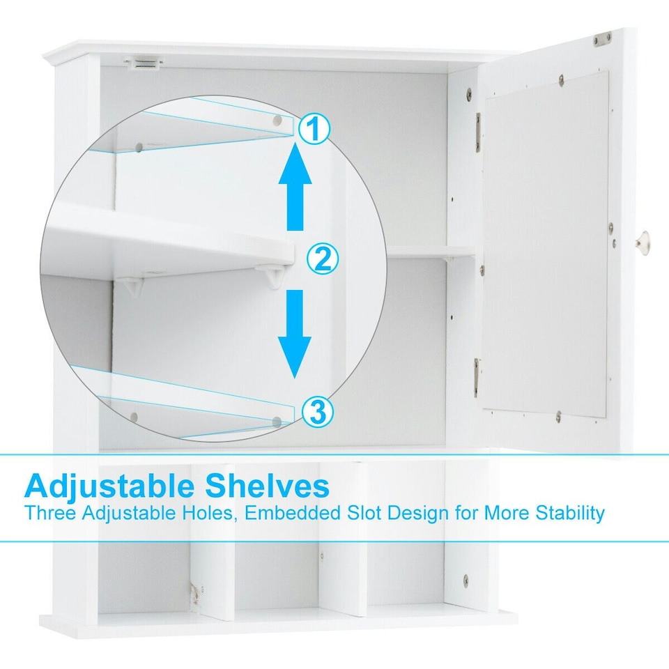 image 1 of COSTWAY Bathroom Wall Storage Cabinet Medicine Organizer White White