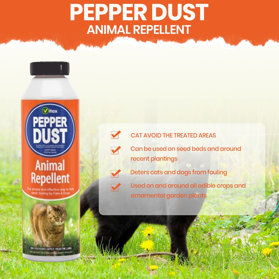 image 1 of Vitax Pepper Dust 225g Natural Cat & Dog Repellent Protects Gardens & Edible Crops Sprinkle-On Solution for Fouling Prevention
