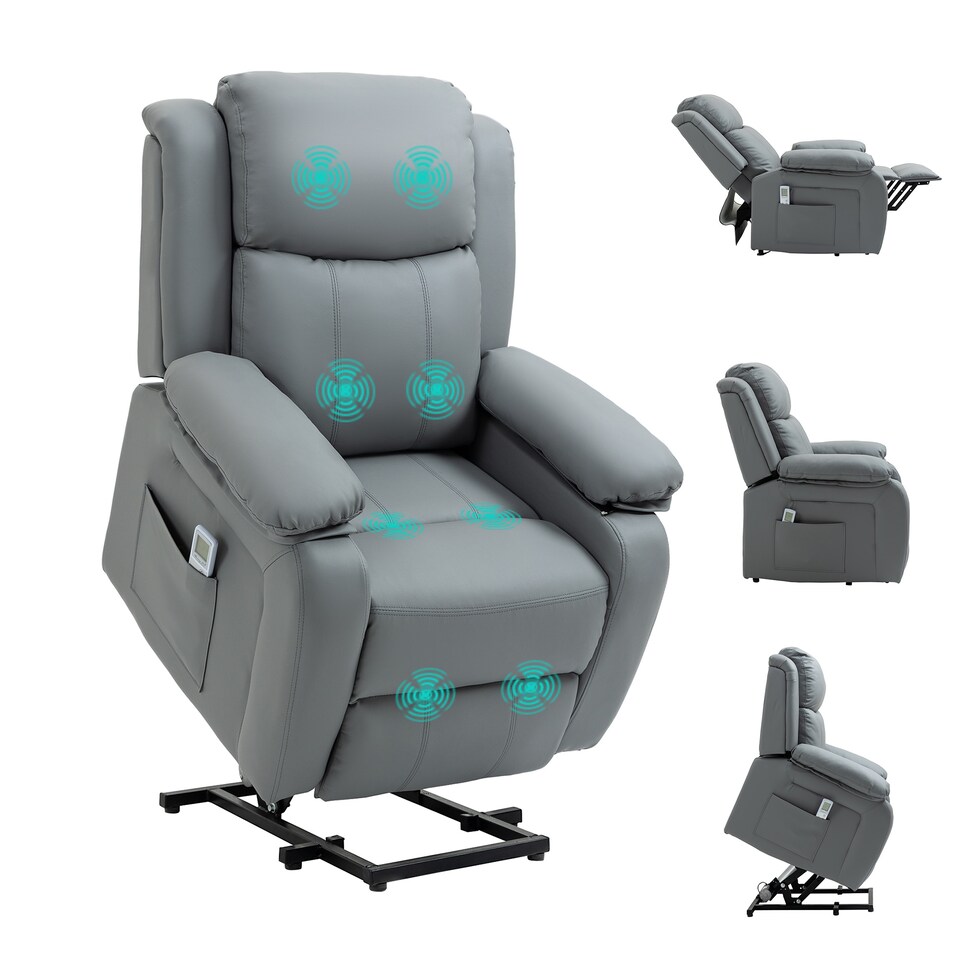 image 1 of HOMCOM Riser and Recliner Chair with Massage, Heat, Power Lift Recliner Chair for Elderly with Remote Control, Extended Footrest, Dual Side Pockets, Overstuffed Electric Reclining Armchair, Grey | Grey