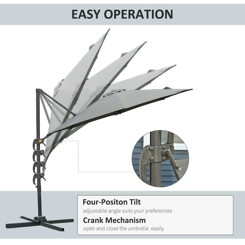image 1 of Outsunny 3m Garden Banana Parasol Patio Cantilever Umbrella Dark Grey