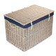 image 2 of Large White Wash Storage Hamper With Navy Lining Wicker Basket | Blue | Blue