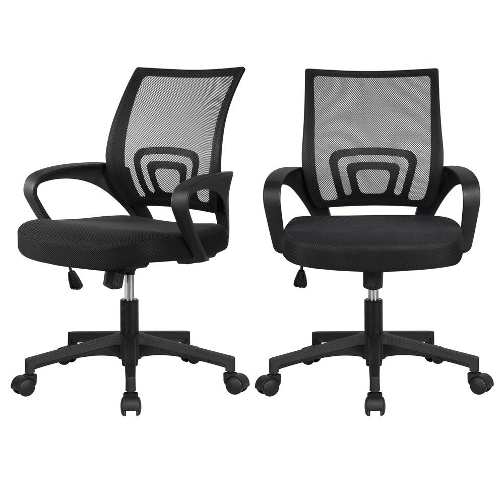 Yaheetech Set of 2 Adjustable Computer Chair w/ Lumbar Support Black | Black