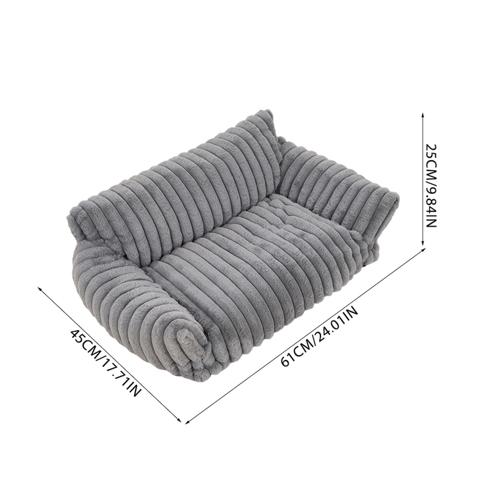 image 1 of Living and Home Plush Pet Sofa Bed with Removable Cover, Soft Cushion for Cats & Dogs | Grey | M
