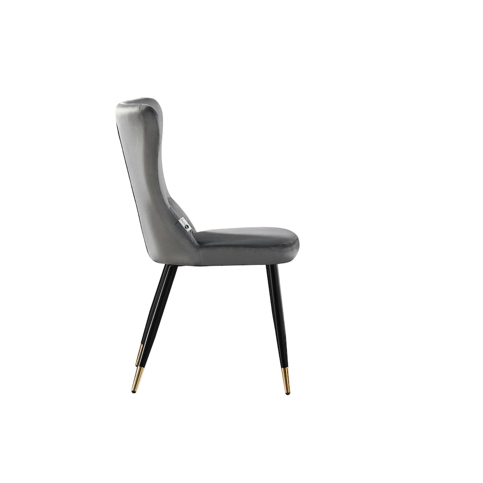image 1 of Single New York Modern Velvet Dining Chair with High Back, Black Metal Legs | Grey | Gold End Tips