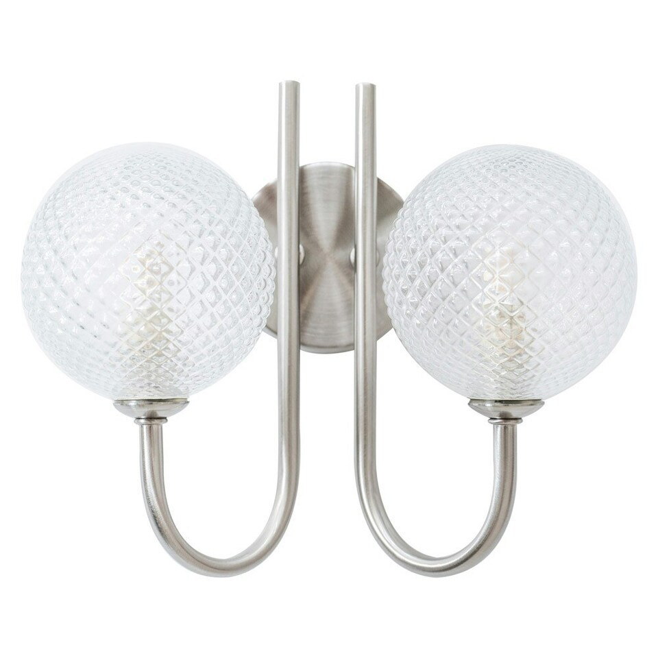 image 1 of ValueLights Elle Twin Brushed Chrome Wall Light Textured Glass Shade IP44 Bathroom - Bulbs Included | Silver