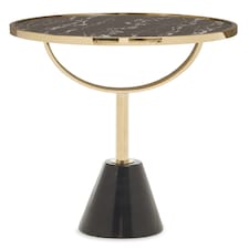 Oria Black Glass Black Marble Base Side Table Gold