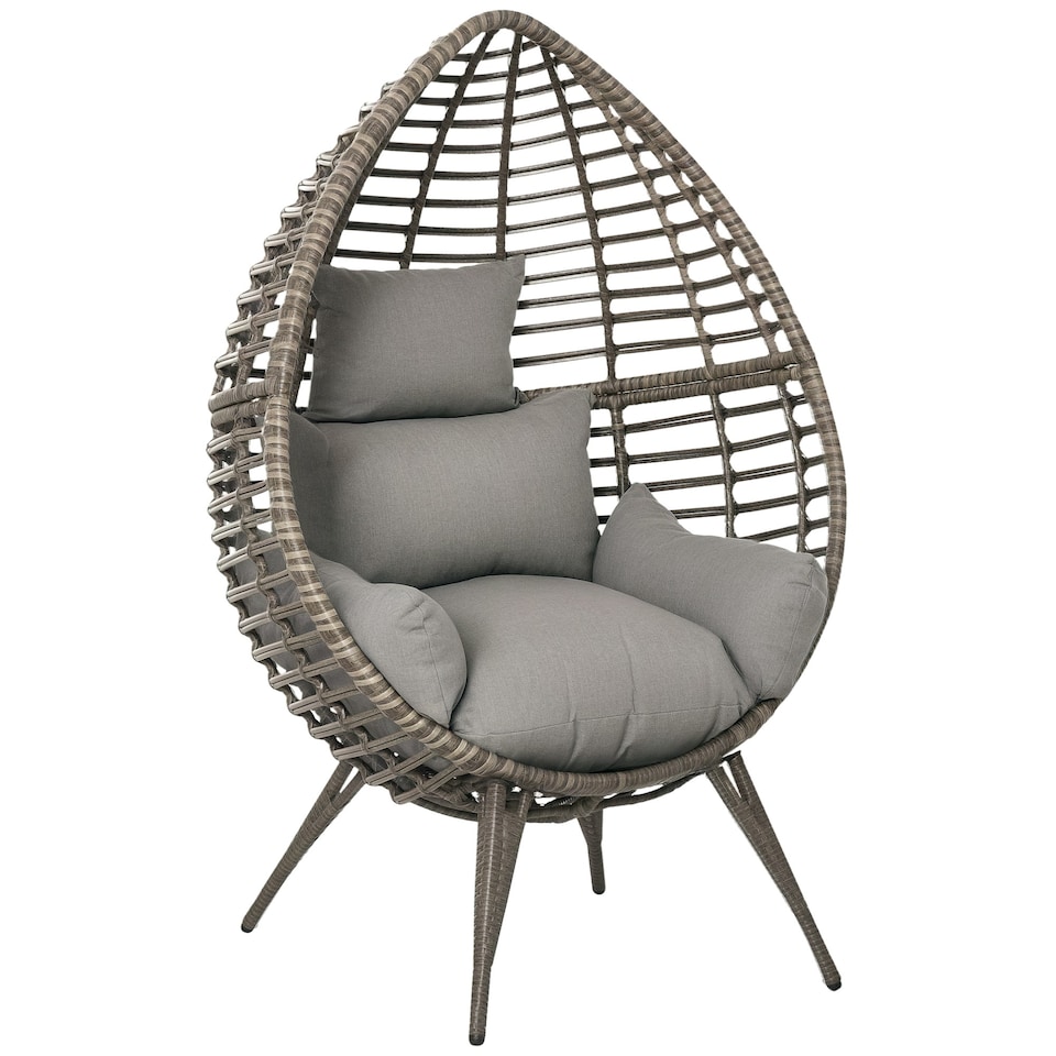 image 1 of Outsunny Outdoor indoor Wicker Teardrop Chair with Cushion Rattan Lounger