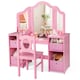 image 1 of COSTWAY Kids Vanity Desk & Chair 2 in 1 Toddler Makeup Pink