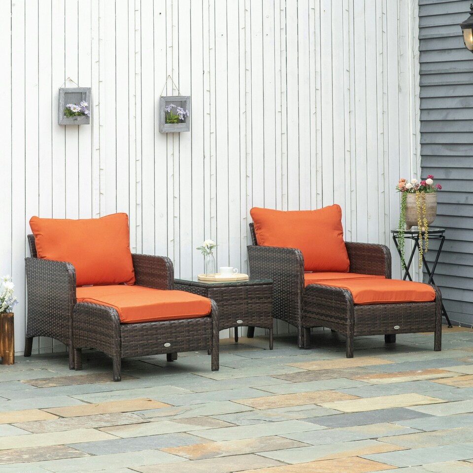 image 1 of Outsunny 5 Pieces Outdoor Patio Furniture Set Wicker Conversation Set Brown