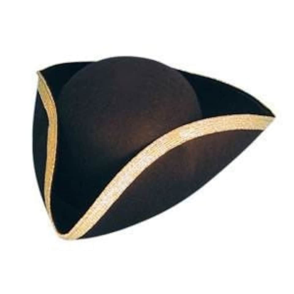 image 1 of Adult Tricorn Hat with Gold Trim 58cm – Pirate Colonial Fancy Dress Hat N/A | One Size