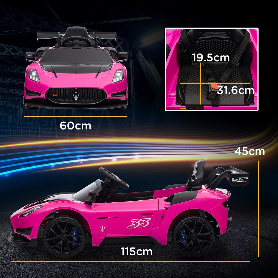 image 1 of AIYAPLAY Maserati GT2 Licensed 12V Electric Ride on Car w/ Remote, Pink
