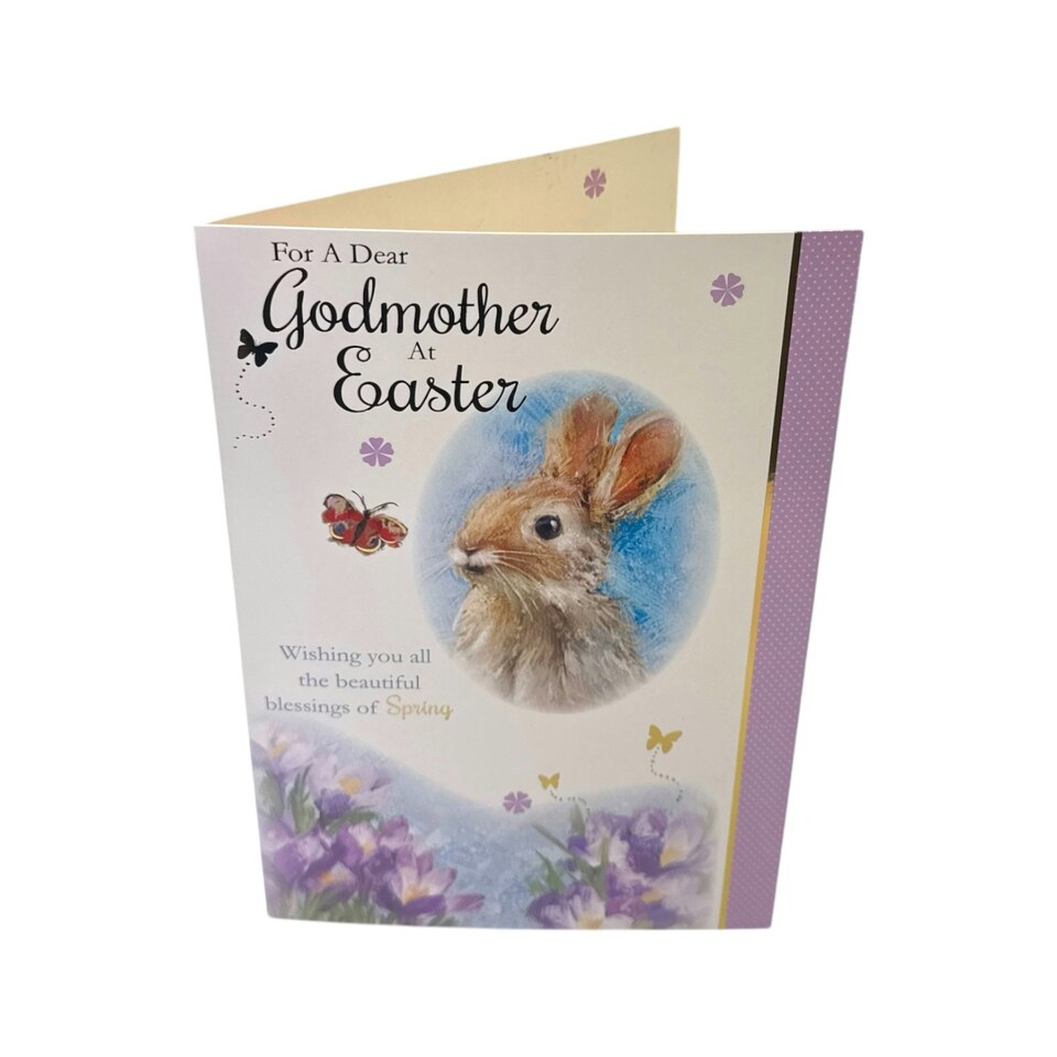 image 1 of For A Dear Godmother Cute Rabbit Floral Design Easter Card