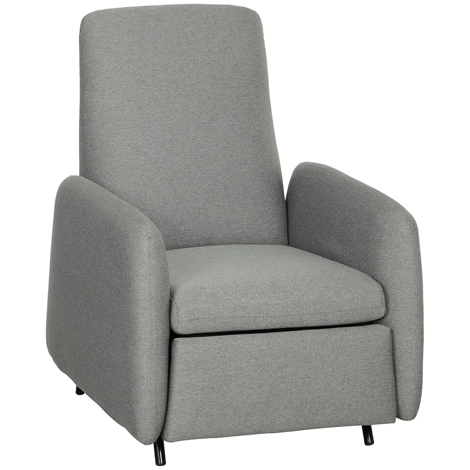 image 1 of HOMCOM Push Back Recliner Chair Fabric Reclining Armchair Grey Grey