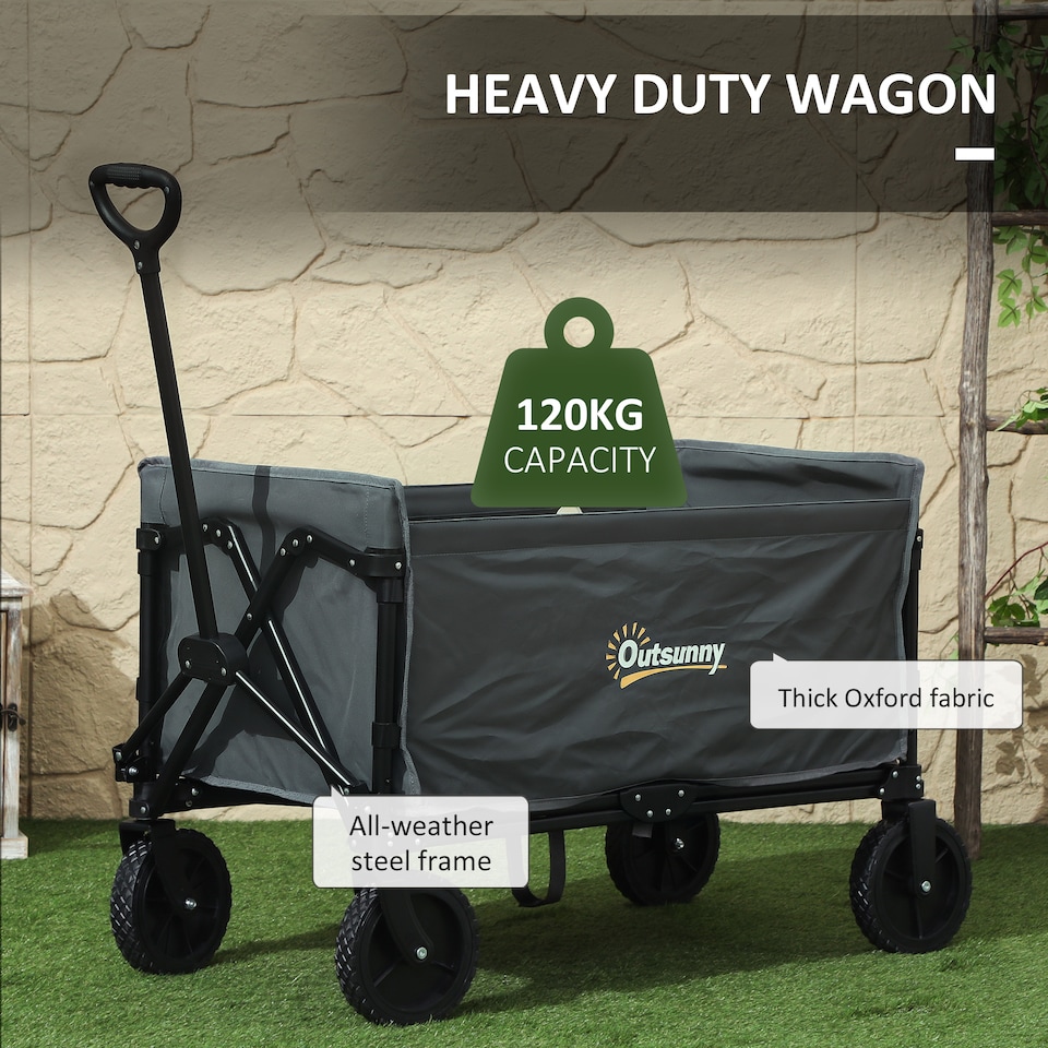 image 1 of Outsunny 120L Folding Collapsible Wagon with Adjustable Handle, Black