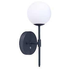 Matt Black Wireless Rechargeable Touch Dimmable Wall Light with Opal White Shade | Black