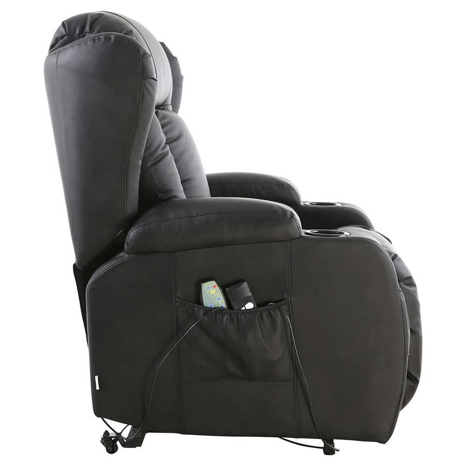 image 1 of Caesar Single Motor Rise Recliner Bonded Leather Heat & Massage Chair (Black)
