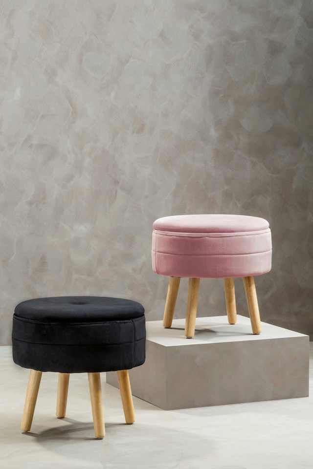 image 1 of Interiors By Premier Stylish Pink Velvet Stool, Durable Kitchen Bar Stool For Bedroom, Versatile Design Bar Stool For Guests