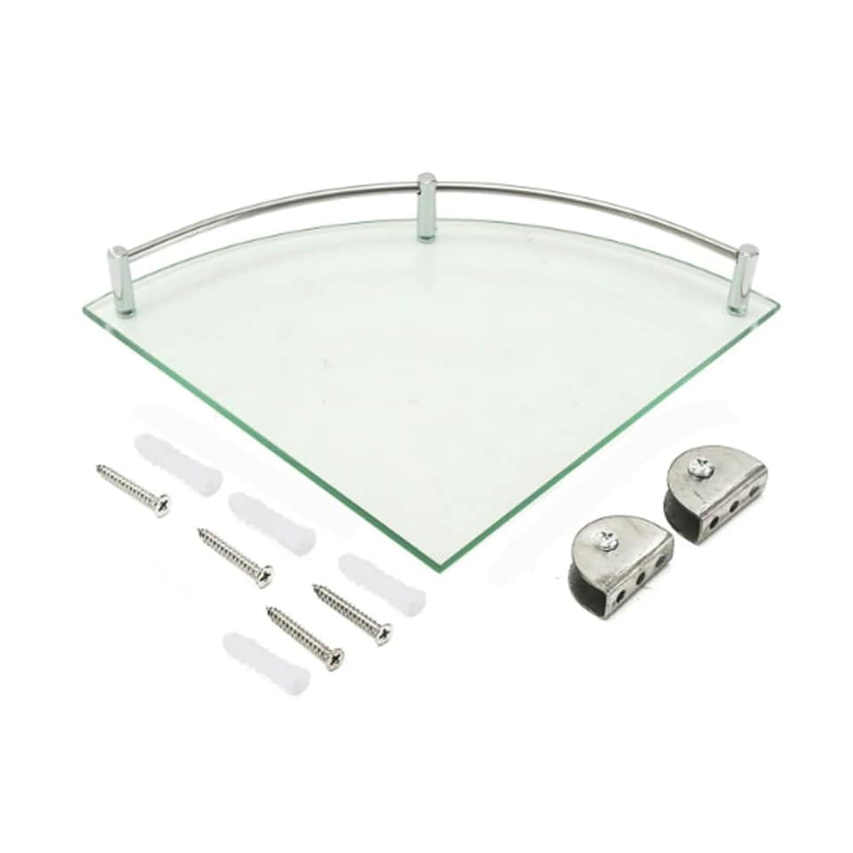 image 1 of Living and Home 1 Tier Bathroom Glass Corner Shelf Wall Mounted - 20*20cm