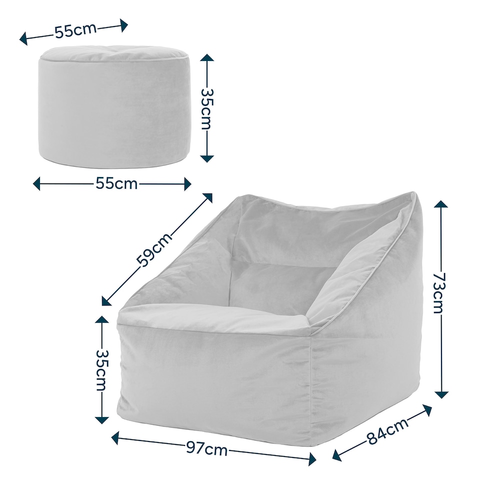 image 1 of Natalia Velvet Adults Bean Bag Armchair and Pouffe, Ready Filled Large Beanbag and Footstool Dusk Pink | Pink | Dusk Pink | XL | 2