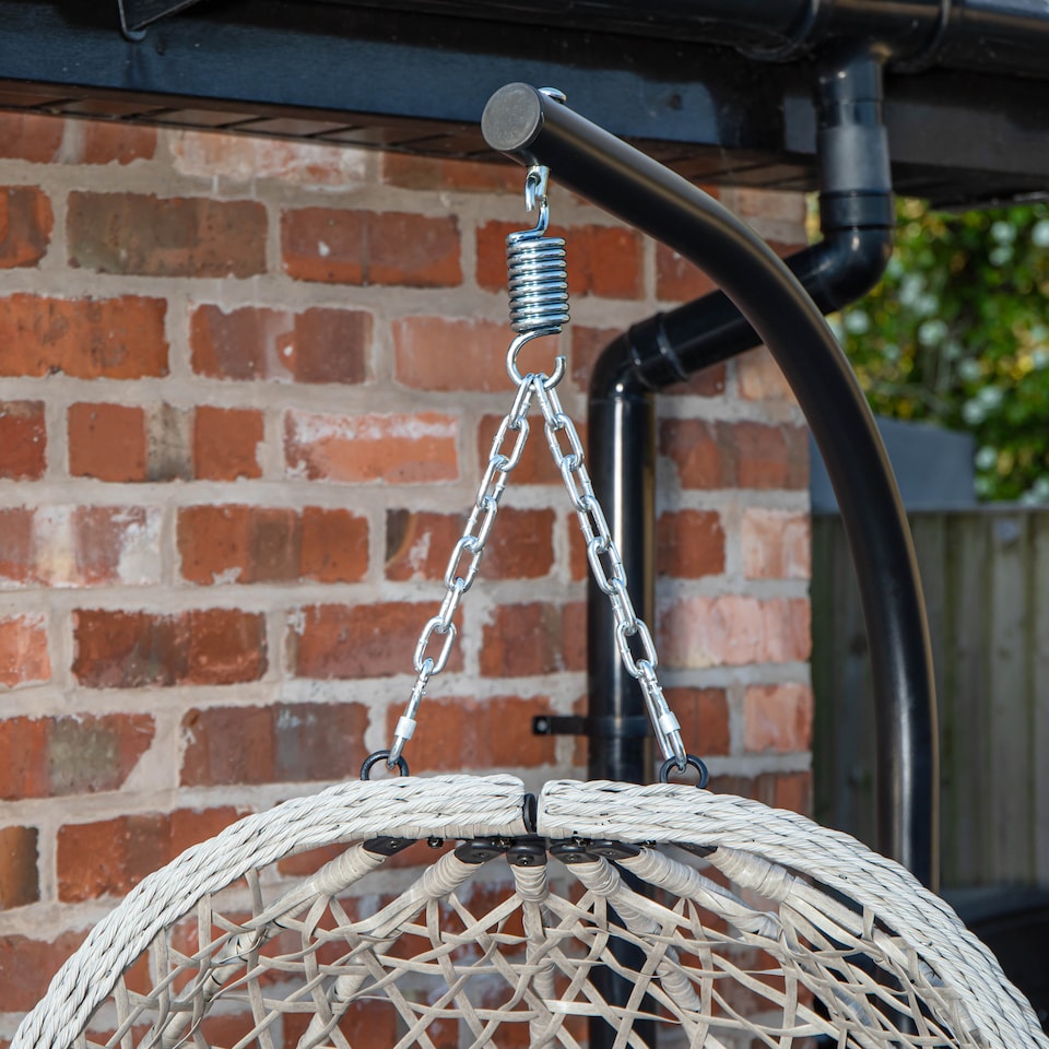 image 1 of Samuel Alexander Hanging Garden Rattan Egg Chair with Steel Frame and Waterproof Cover in Indigo | Purple | Indigo