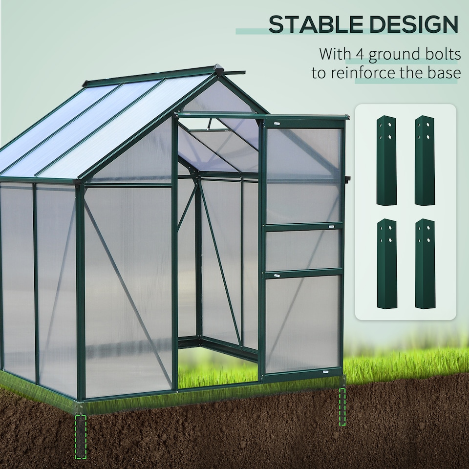 image 1 of Outsunny 6x6ft Walk-In Polycarbonate Greenhouse Plant Grow Galvanized