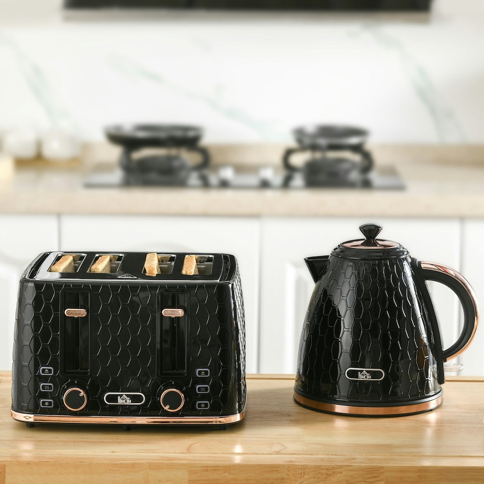 image 1 of HOMCOM 1.7L Kettle and Toaster Set with Defrost Reheat and Crumb Tray Black