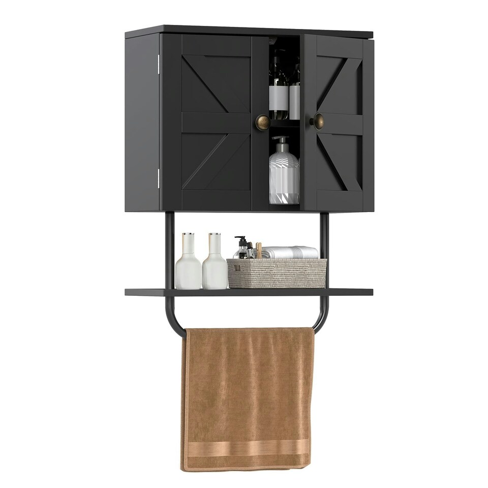 image 1 of COSTWAY Bathroom Cabinet Wall-Mounted Medicine Cabinet Black Black