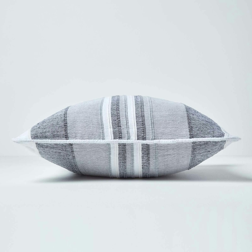 image 1 of Homescapes Cotton Striped Monochrome Cushion Cover Morocco - 45 x 45 cm | Grey | Monochrome | 45 x 45 cm