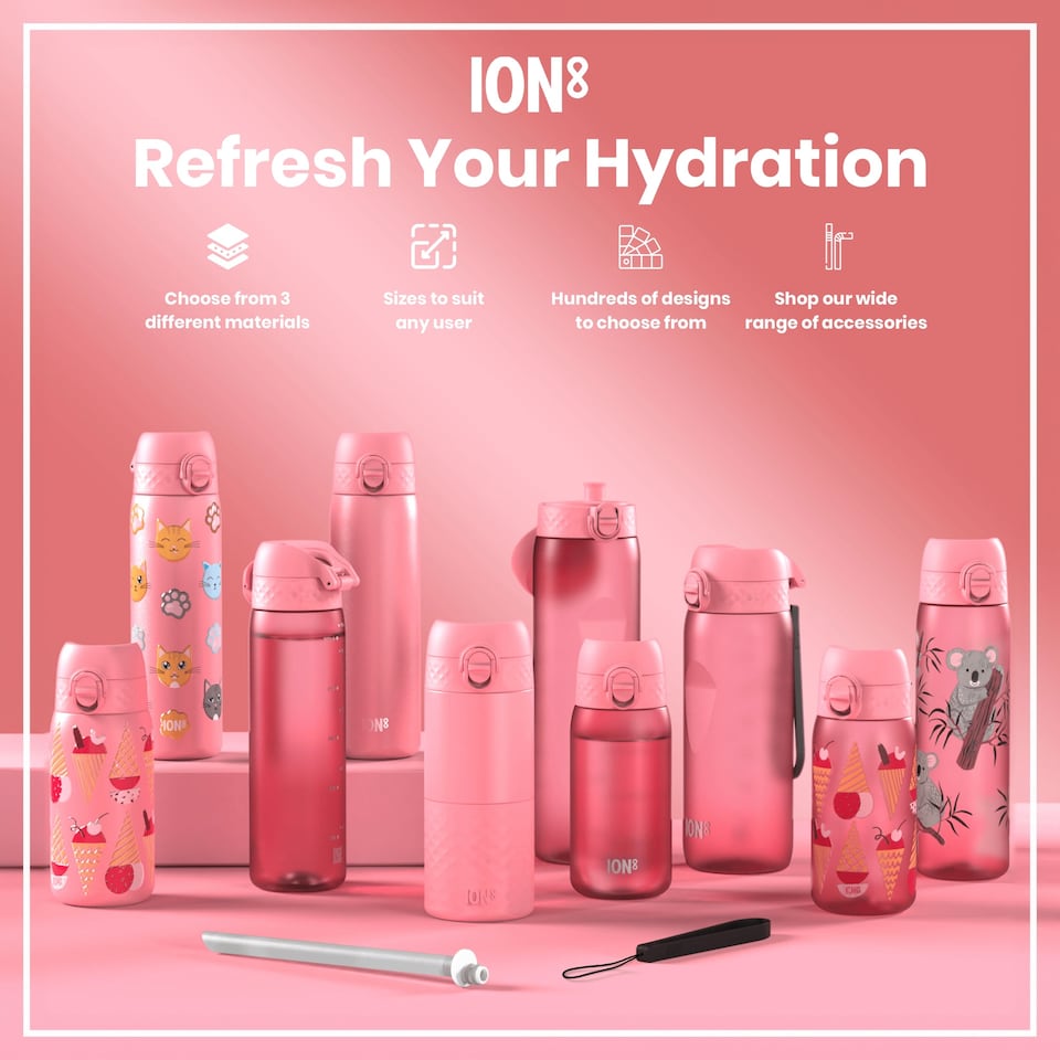 image 1 of Leak Proof Kids Water Bottle, Stainless Steel, 400ml (13oz) | Pink | Ice Creams | One Size
