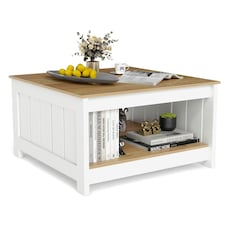 COSTWAY Coffee Table Cocktail Table with Storage Shelf White