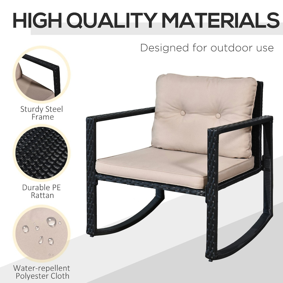 image 1 of Outsunny 3Pcs Rattan Rocking Set Patio Table Chairs Conversation