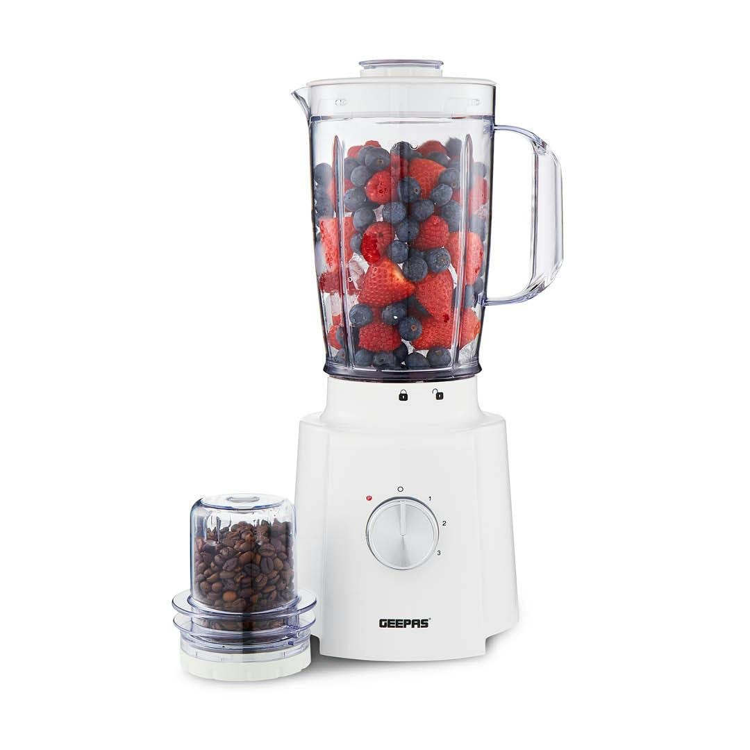 GEEPAS 1.6L Electric Jug Blender Smoothie Maker With Spice Mill 650W, White