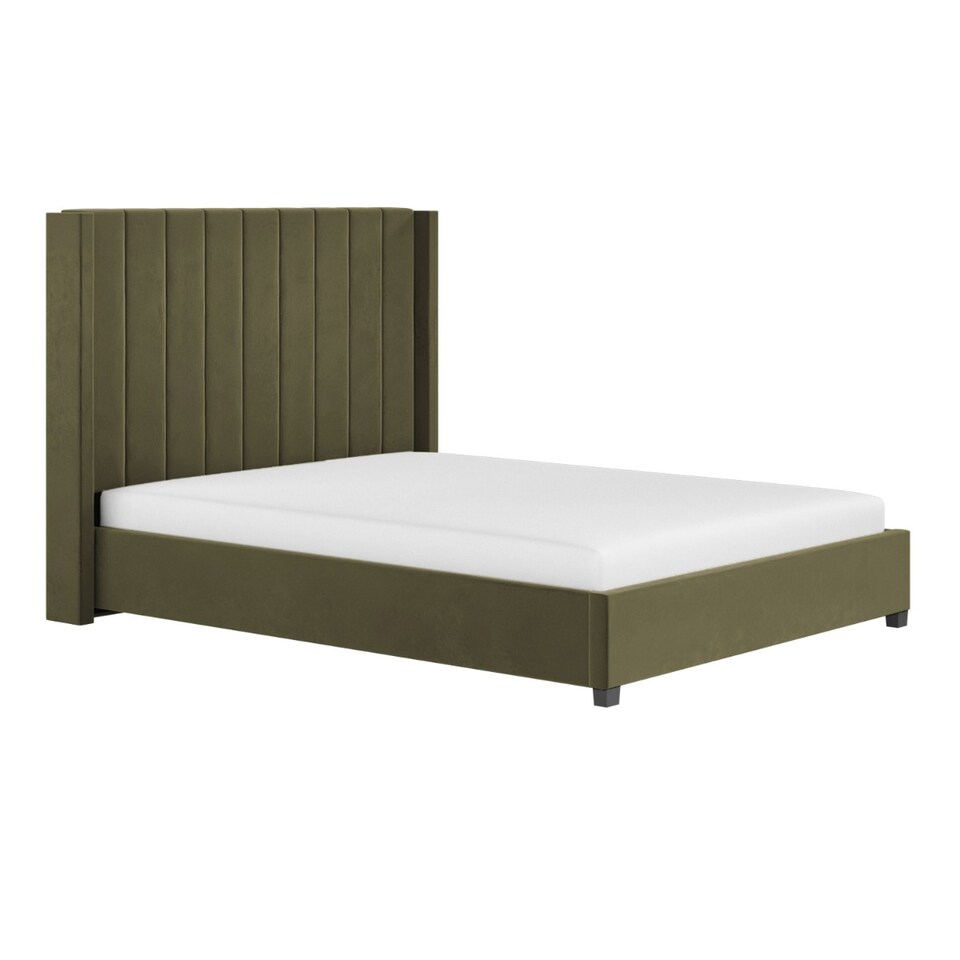 image 1 of Flair Tiggy Kingsize Ottoman Bed with Winged Headboard Khaki Velvet