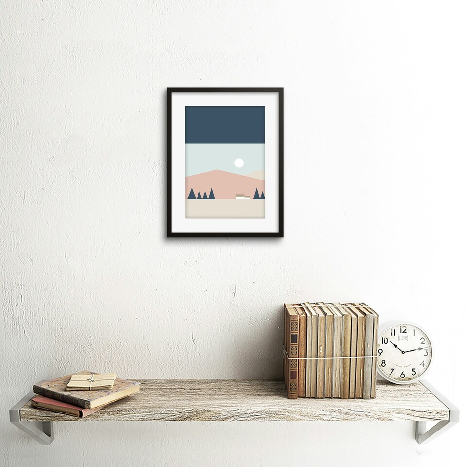 image 1 of Boho Scottish Landscape Highland Minimalist 9x7" Black Framed Wall Art Print