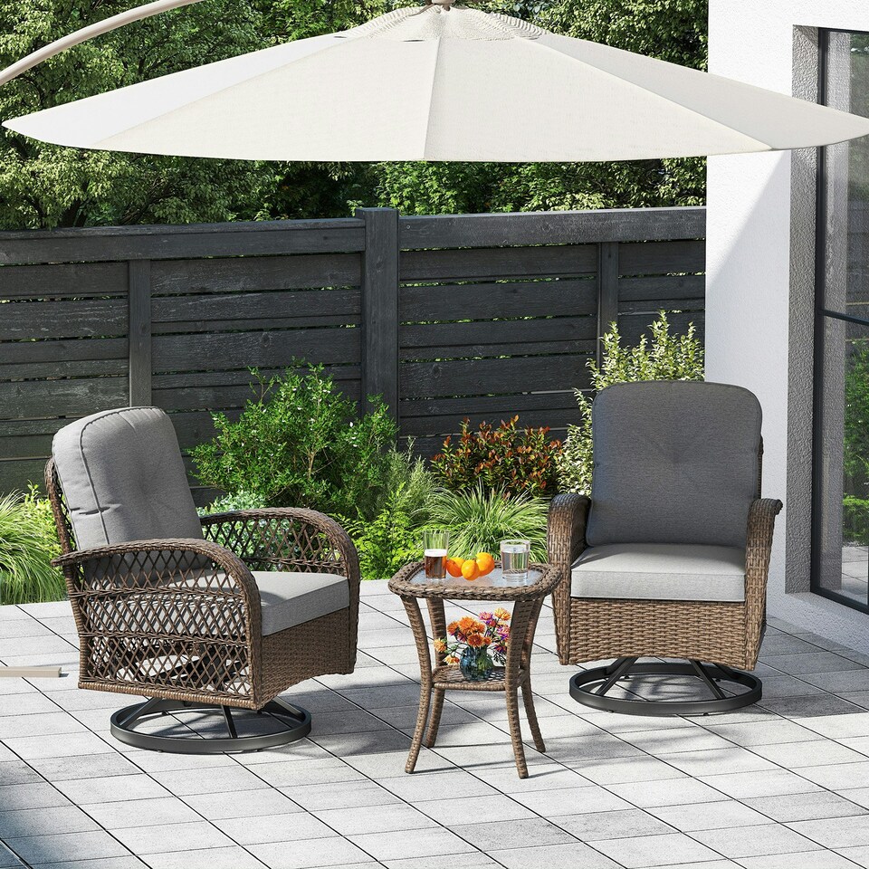 image 1 of COSTWAY 3 Pieces Patio Rattan Bistro Conversation Set Grey