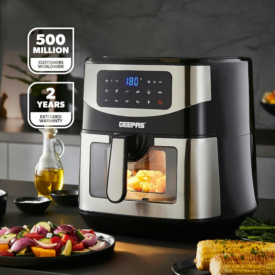 image 1 of GEEPAS Dual Zone Air Fryer - 9L XL Capacity, Silver