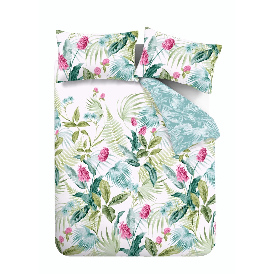 image 1 of Aruba Tropical Floral Reversible Duvet Cover Set | Green