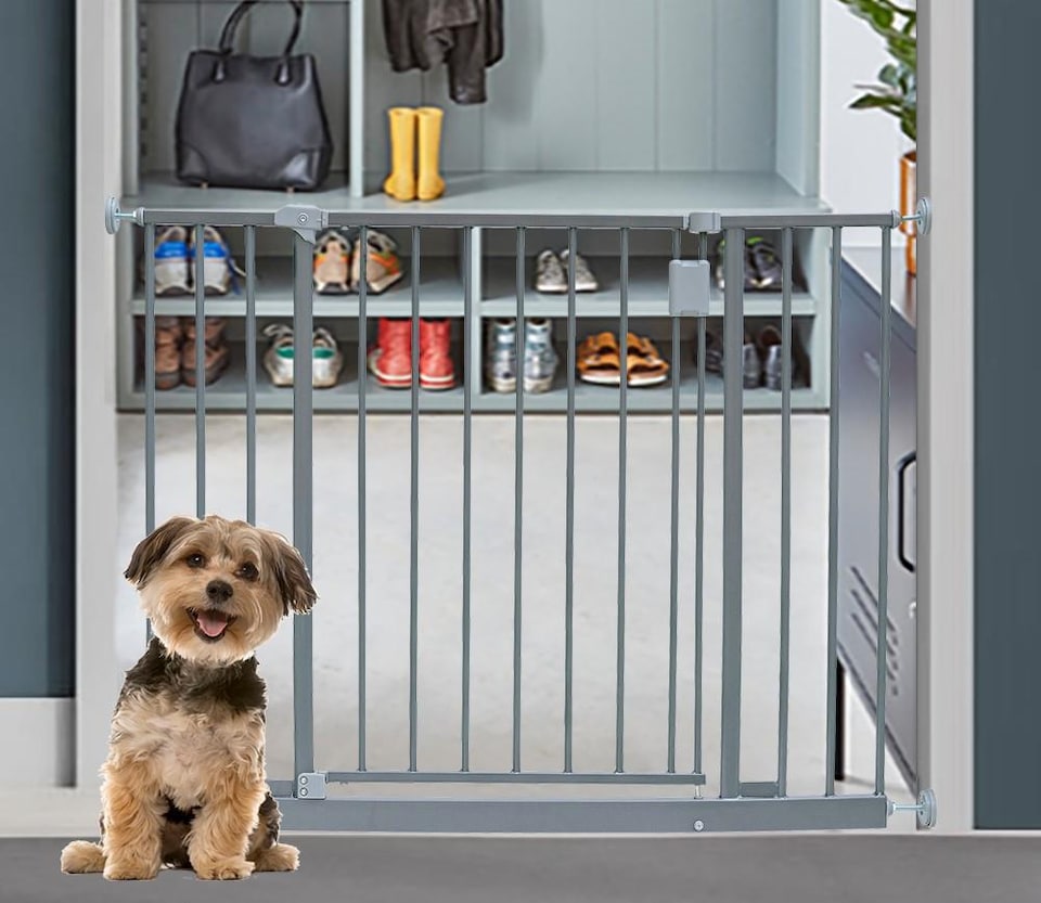 image 1 of Bettacare Extra Wide Hallway Dog Gate, 103cm - 109cm, Grey, Pressure Fit Pet Gate, Puppy Safety Barrier | Grey