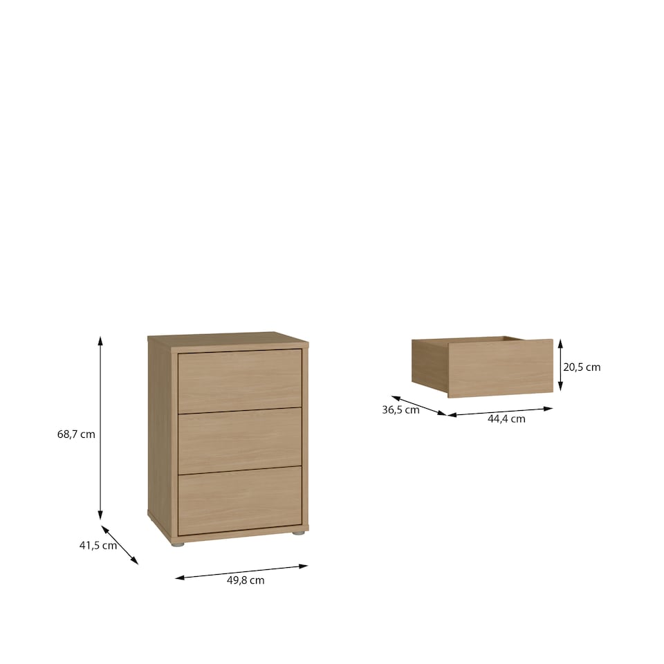 image 1 of Alice Springs Bedside Cabinet with 3 Drawers Push-to-Open in Elegancia Oak