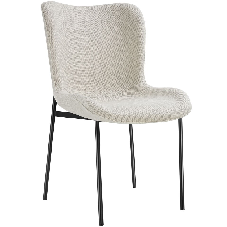 image 1 of Dining Chair Tessa - ergonomic high backrest, slim steel legs, soft fabric | White | Woven fabric off-white/black | 1