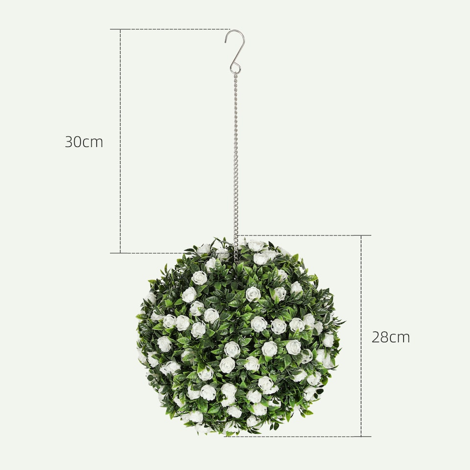 image 1 of HOMCOM Set of 2 Decorative Artificial Plants, UV-protected Artificial Plant Topiary Rose Balls, Fake Plants for Home Indoor outdoor Decor, 28cm, White