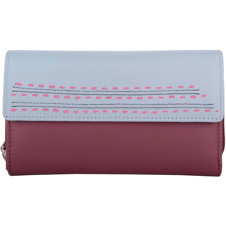 image 1 of Soft Leather RFID Protected Tri- Fold Coin / Credit Card Purse Red | Cranberry/Cloud