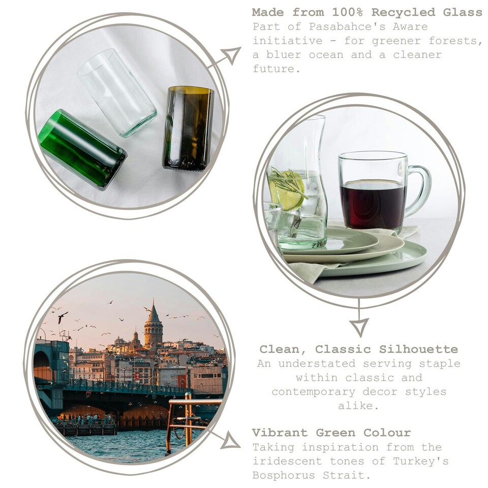 image 1 of Pasabahce Aware Basic Recycled Glass Mugs - 340ml - Green - Pack of 2