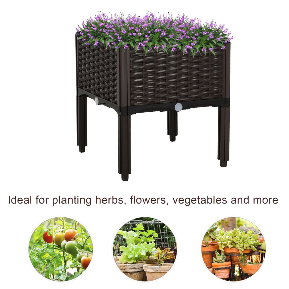 image 1 of Outsunny Elevated Flower Bed Vegetable Herb Planter Plastic, Brown | Brown | Brown