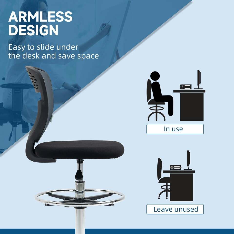 image 1 of Vinsetto Draughtsman Chair, Tall Office Chair with Lumbar Support, Grey