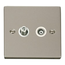 SE HOME Pearl Nickel Satellite And Isolated Coaxial 1 Gang Socket White | Pearl Nickel