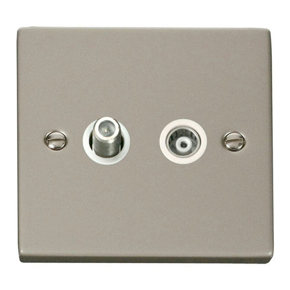 SE HOME Pearl Nickel Satellite And Isolated Coaxial 1 Gang Socket White | Pearl Nickel
